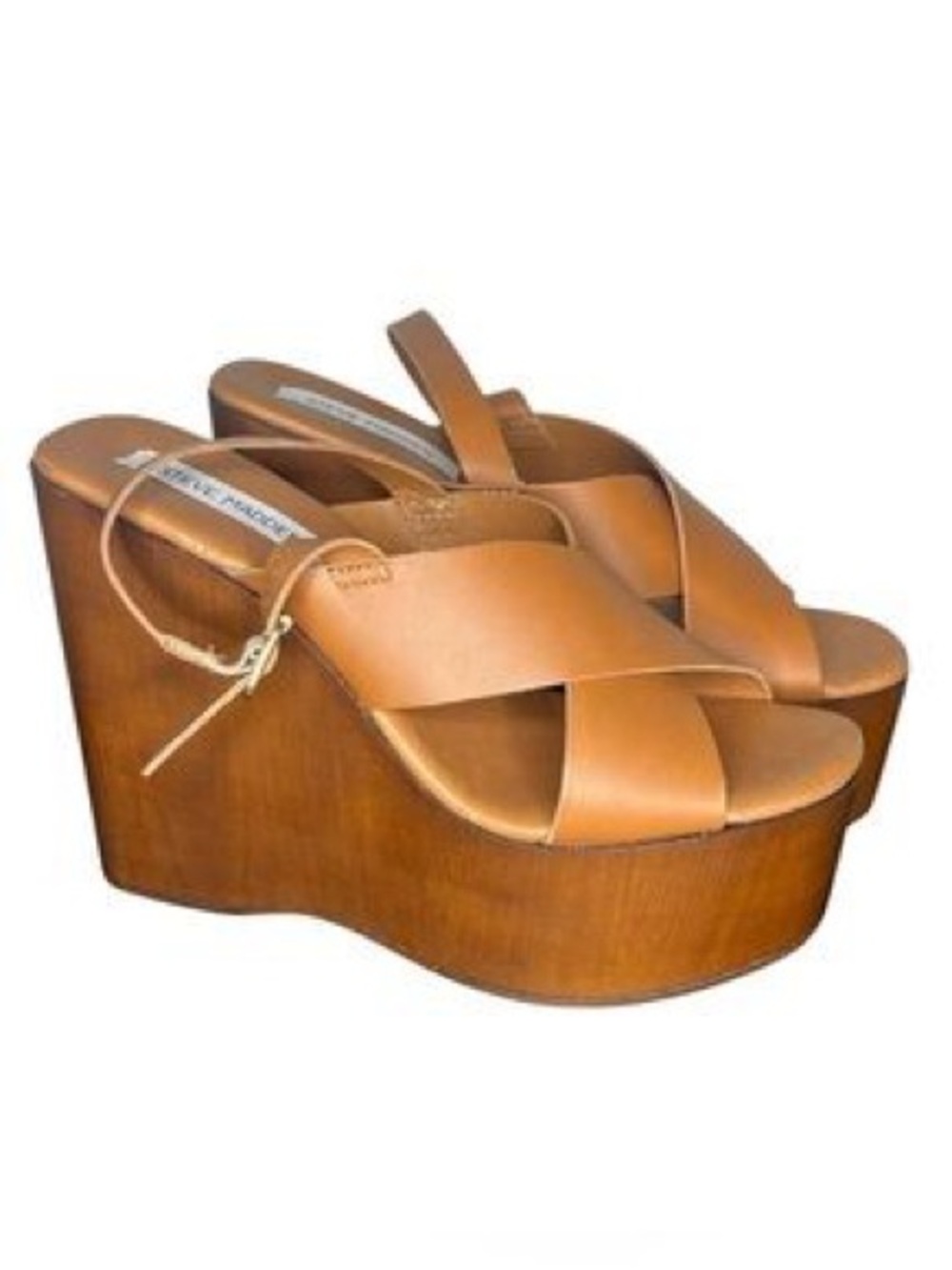 Steve Madden Tan Leather Galaxy Platform Wedge Sandals Size 8.5 / 39